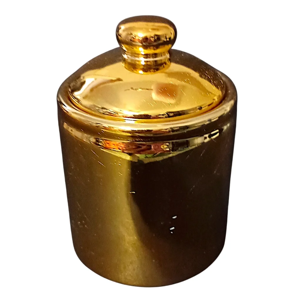RH Macy Gold Painted Sugar Bowl Lidded Vintage 80s‎ Holiday Ceramic Porcelain
